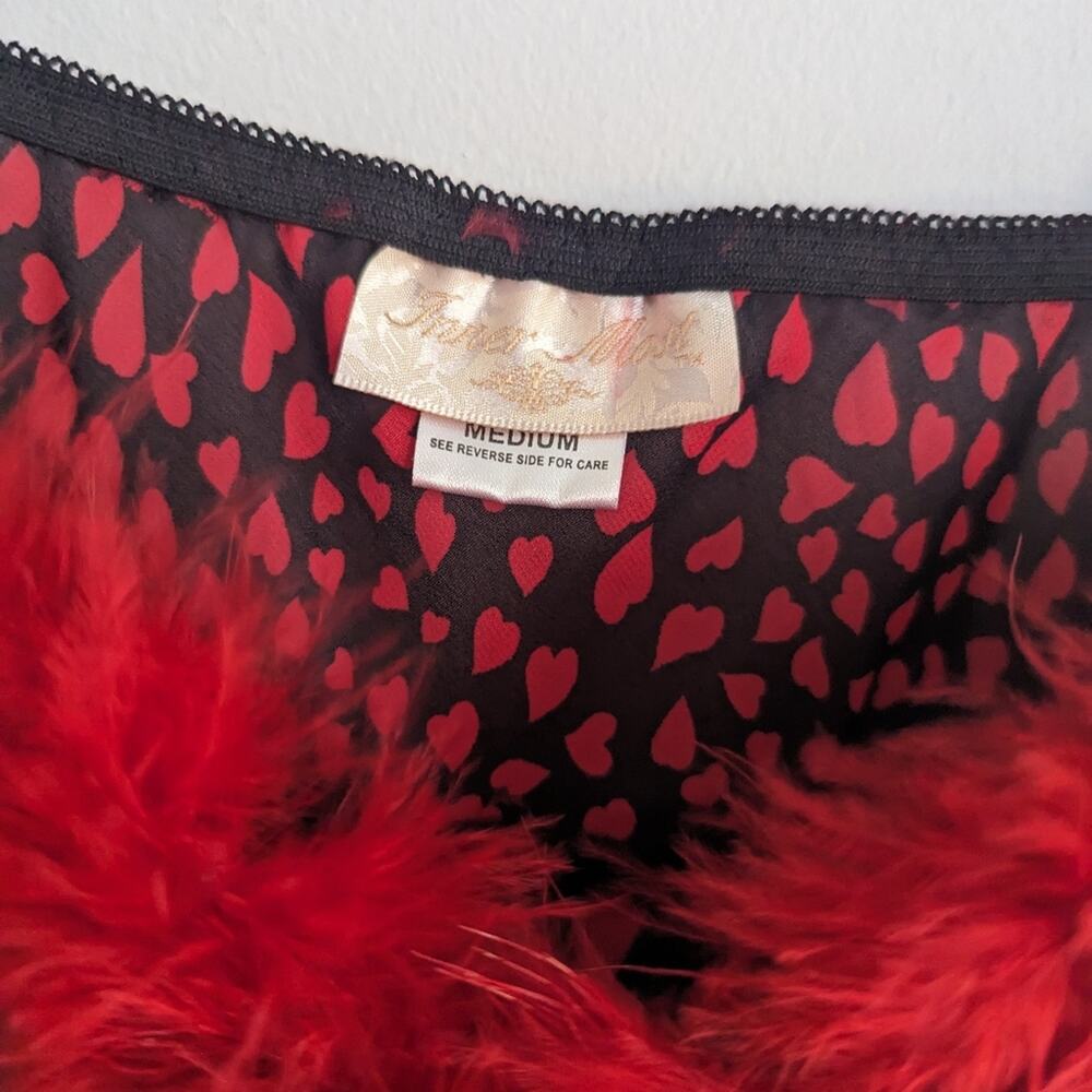 Vintage Women's Inner Most Feather Red Boa and Hearts Slip Pajama Medium 90s - Picture 7 of 7
